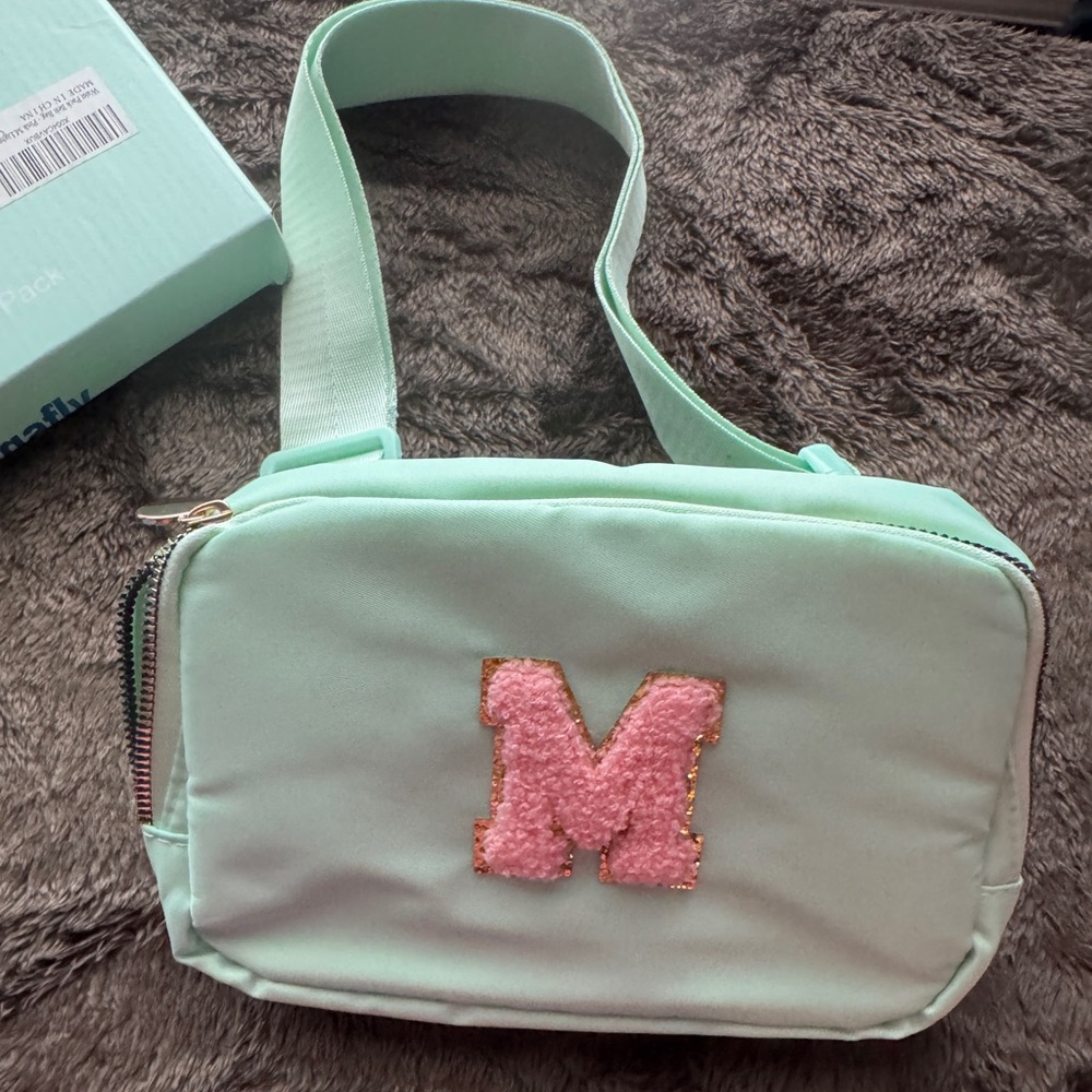 Mint Green Crossbody Bag with Pink M Patch NWT